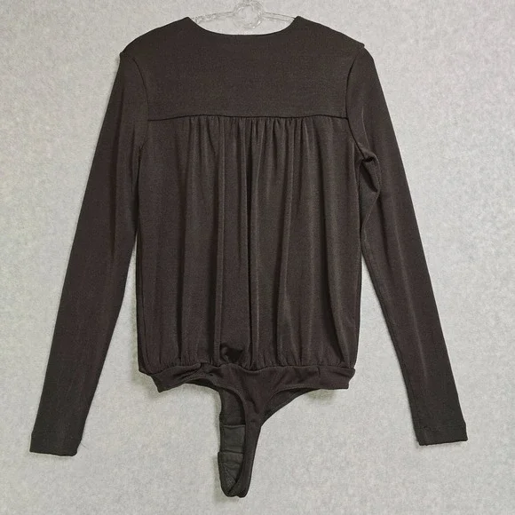 Free People Intimately Size S Chocolate CoquetteDrape Long Sleeve Thong Bodysuit - Picture 2 of 8